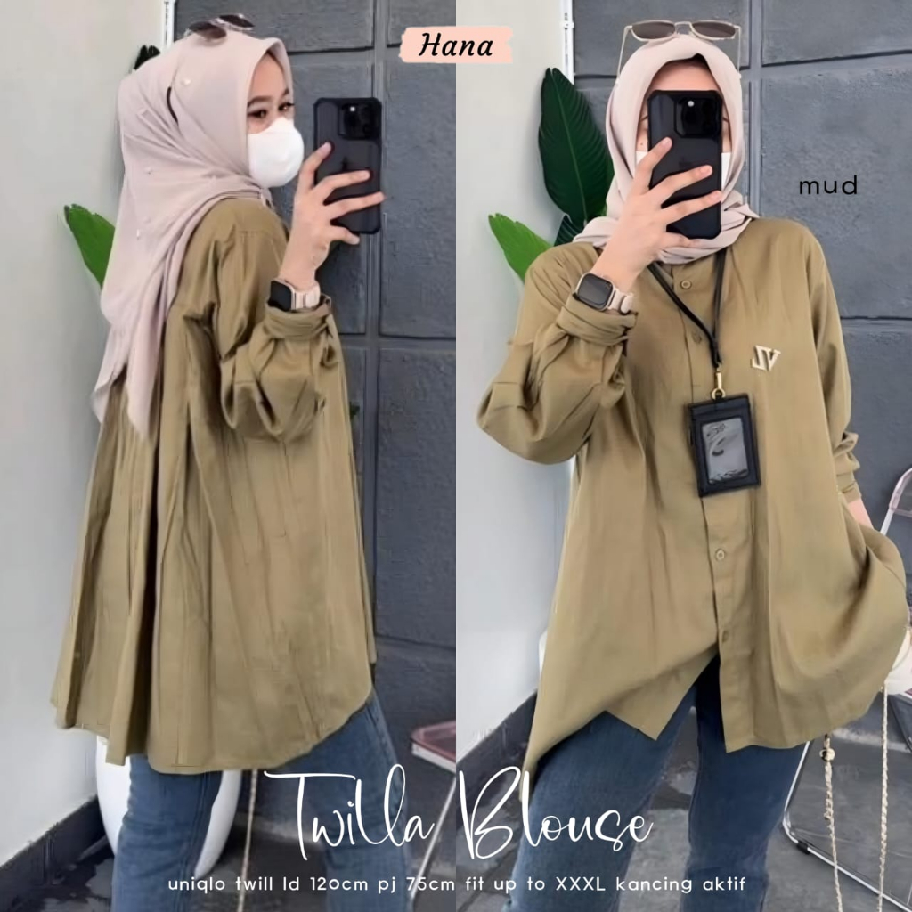 Kemeja Wanita Twilla Basic Shirt Blouse Oversize Rayon Twill Uniqlo Bahan Adem Casual Kekinian