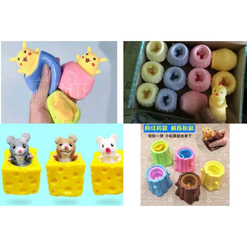 READY STOK MAINAN ANAK LUCU SQUISY SQUISI TIMBUL KARAKTER TIKUS PIKACHU TUPAI