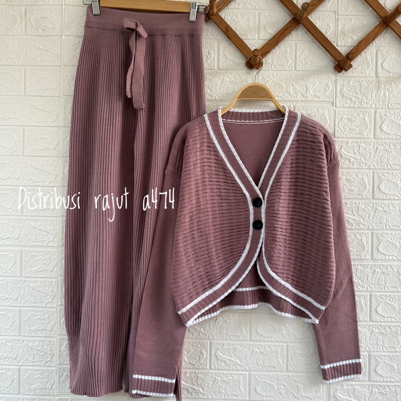 ONESET CARDY RAJUT SONIA SETELAN CELANA KULOT RAJUT WANITA