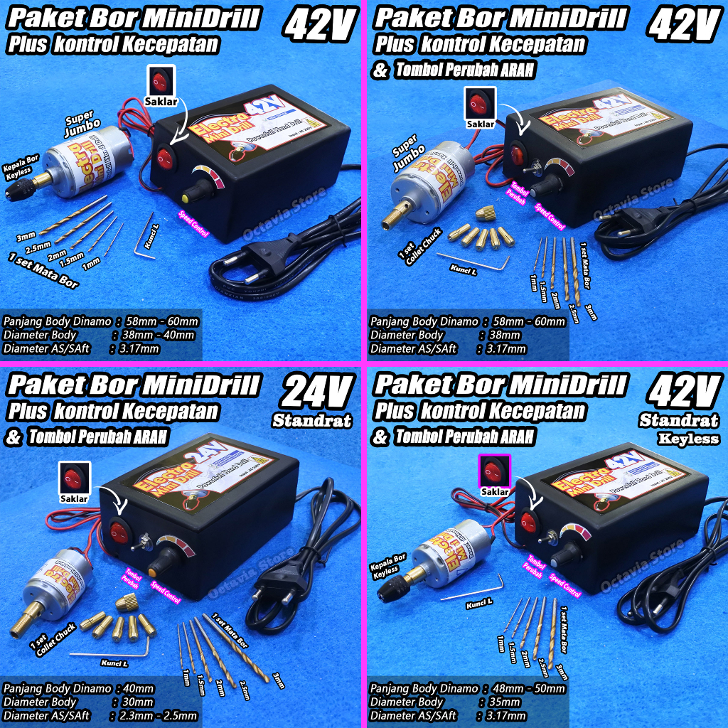 PAKET BOR mini Drill siap pakai 24V atau 42V