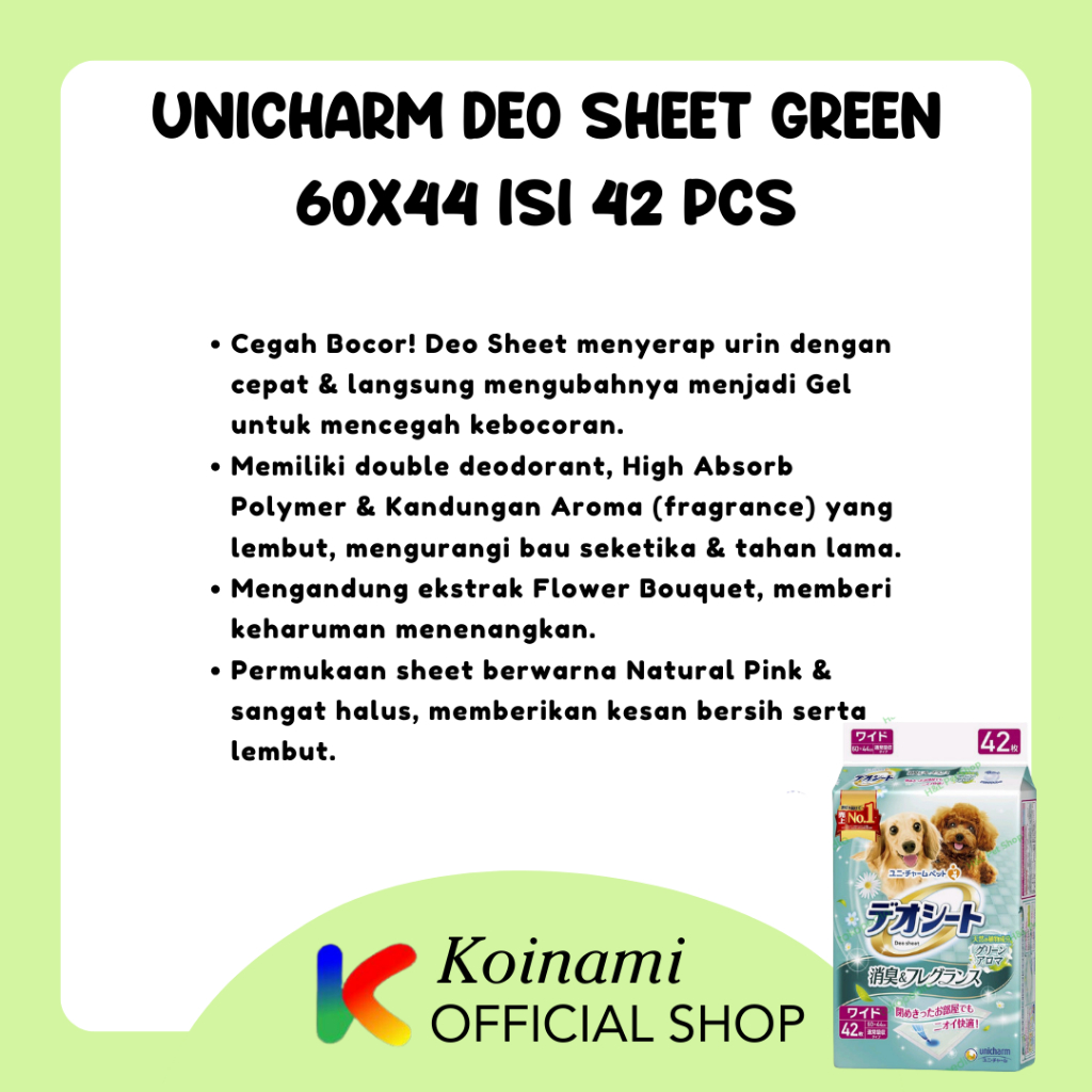 Unicharm Deo Sheet Green Aroma Wide Size 60 x 44 Isi 42 Pcs