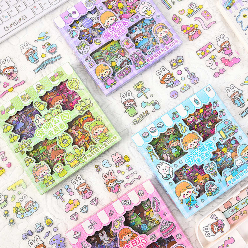 Sticker Korea Motif Lucu Kartun Dekorasi Tempel Buku Botol (Per 1 Pcs / 1 Lembar)