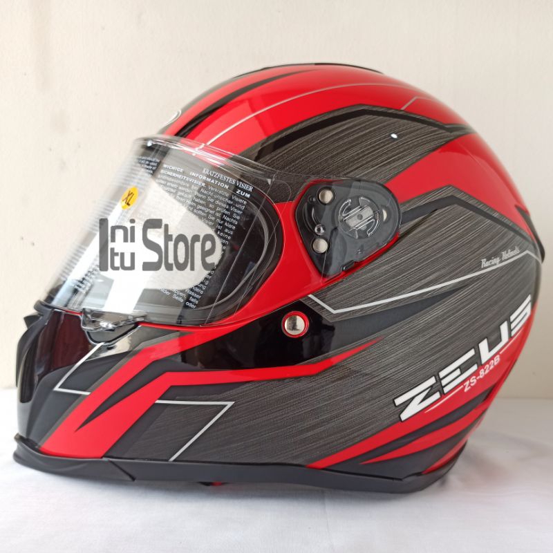 Zeus ZS822B ZS-822B Red AO21 Black Helm Full Face ZS822 ZS-822 Free Dark Visor