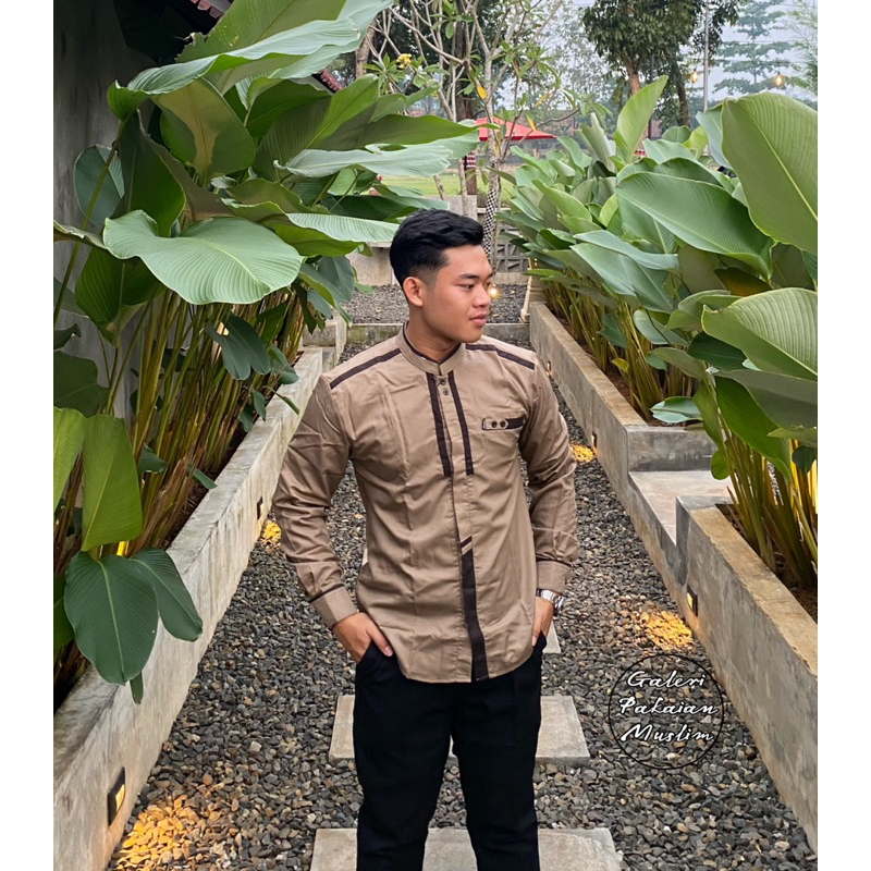 Baju koko El Rumi lengan panjang motif Khatulistiwa Terbaru