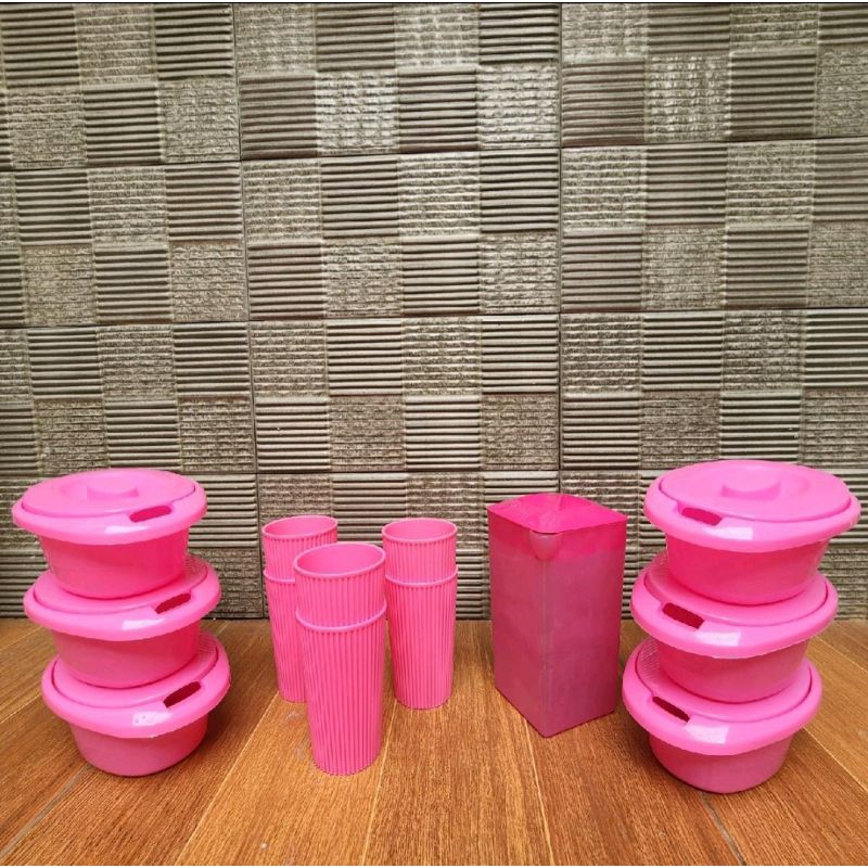 6pcs basi sayur midori + 6pcs gelas plastik warna + 1pcs teko warna 1 Liter