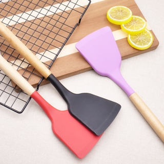 spatula silicone color wooden handle / sutil silikon gagang kayu tahan panas / sodet alat masak