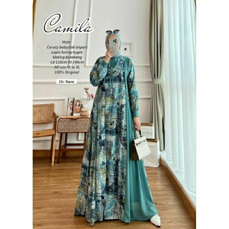 Camila Dress Gamis Kondangan Wanita Ceruty Babydoll Terbaru Label Madani