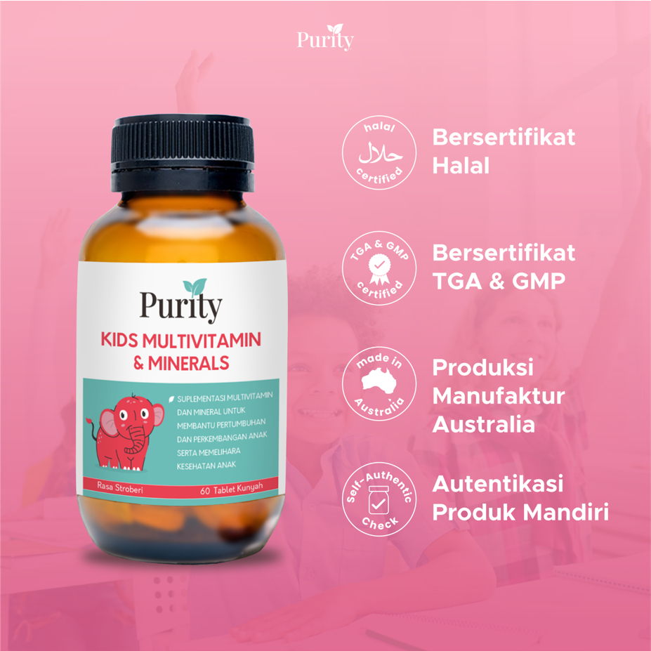 [BPOM] Purity Kids Multivitamin &amp; Minerals 60 Tablet Kunyah / Vitamin Anak / Multivitamin Anak / MYMOM