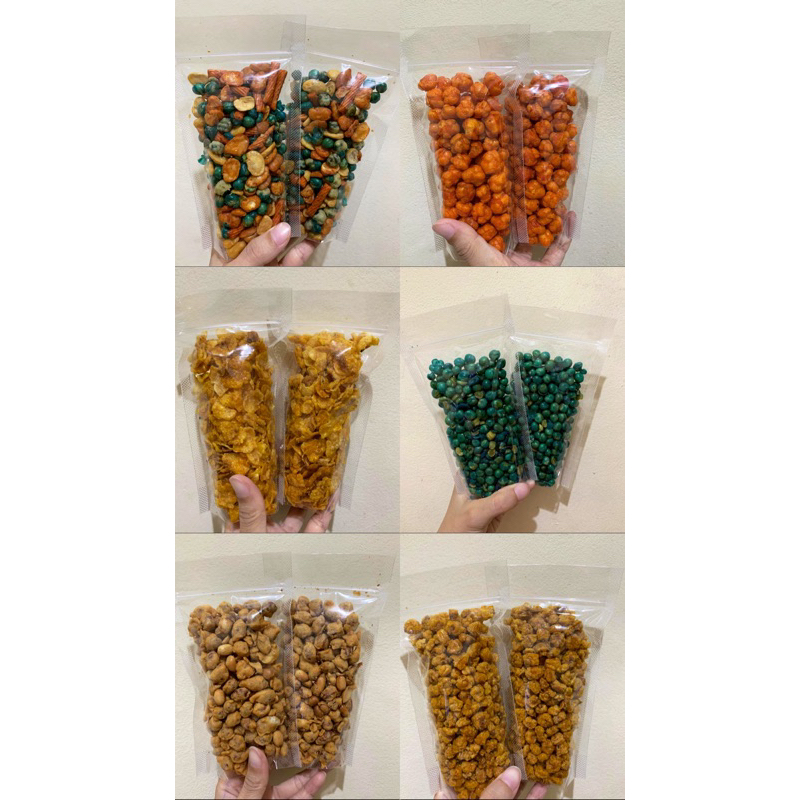 

Cemilan Kacang Polong, Emping Jagung, Jagung Ostrali, Kerupuk Seblak