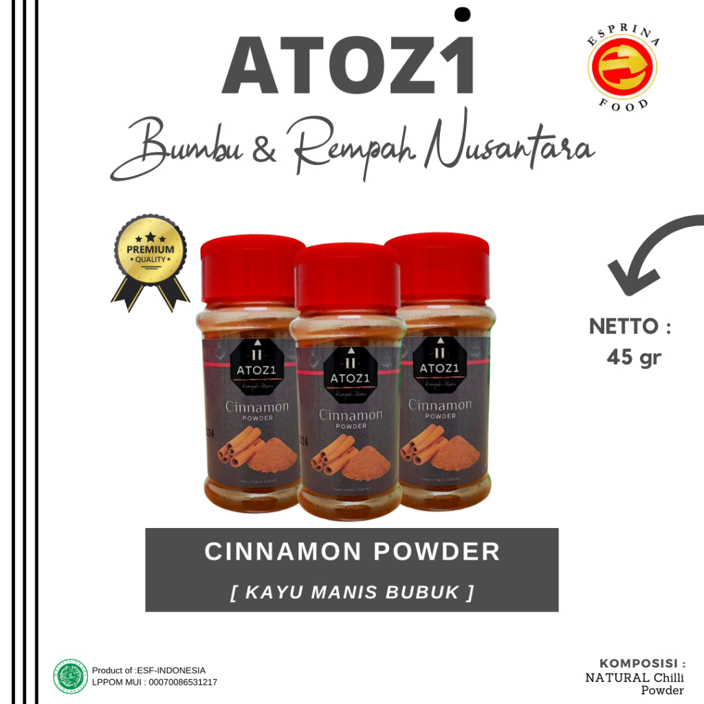 

KAYU MANIS BUBUK - Cinnamon Powder - ATOZI - Kemasan botol 45 gram