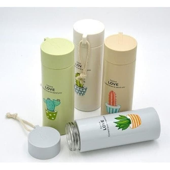 BOTOL AIR MINUM MOTIF CACTUS LOVE - BOTOL KACA KAKTUS ( TANPA BOX )