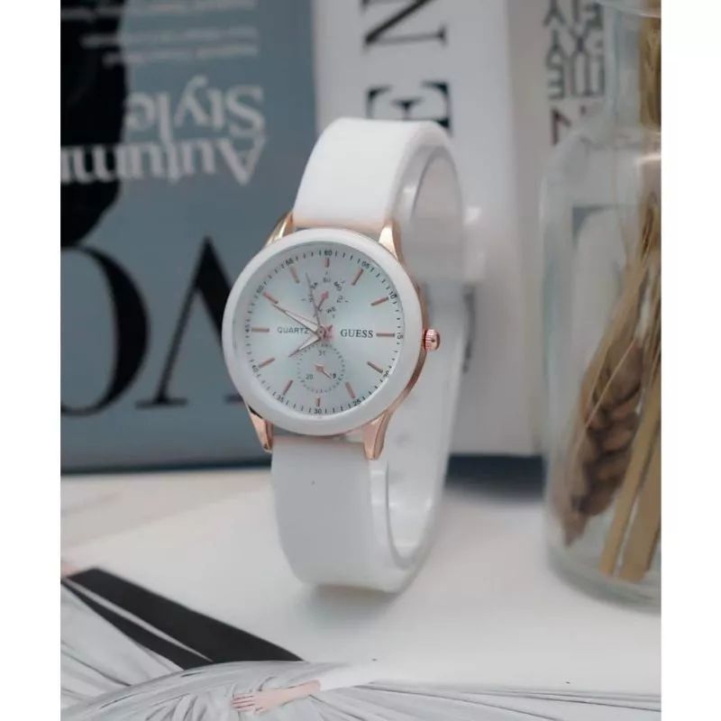 (Terima Cod)Jam Tangan Wanita Fashion Gues Crono2 Varisi Polos Strap Rubber/Karet(Dikirim Jakarta)Seller