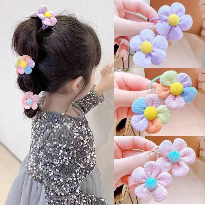 (Hello Girl)F243 Set Jepit 2 PCS Ikat Rambut Anak Motif Bunga Warna Warni Gaya Korea Import