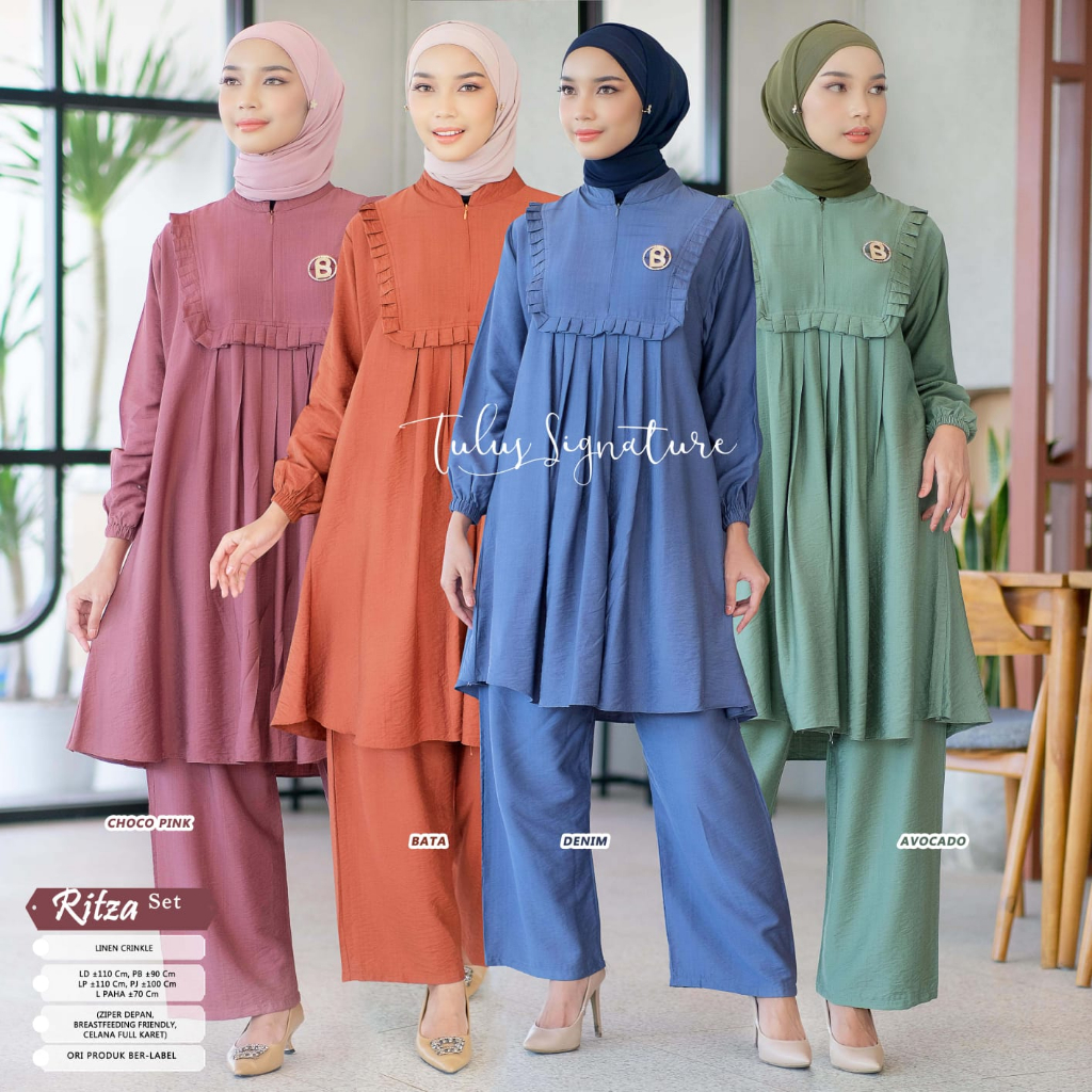 Setelan One Set Wanita Tunik Kulot Katun Muslimah Terbaru