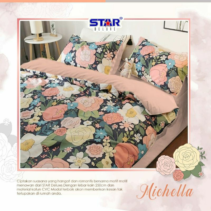 Michella Navy | Kain Ecer Katun CVC Star per 0.5 meter  | kain sprei - piyama - dekor - mukena
