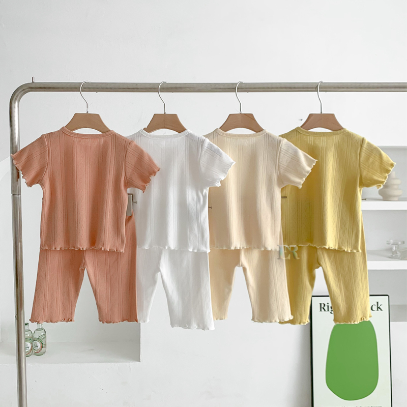 LNR Shop Setelan Anak Perempuan Baju Rumahan Lengan Celana Pendek Cocok untuk  Musim Panas Bahan Adem dan Halus Atasan Polos Warna Cantik Set Santai Piyama Baju Tidur Pajamas