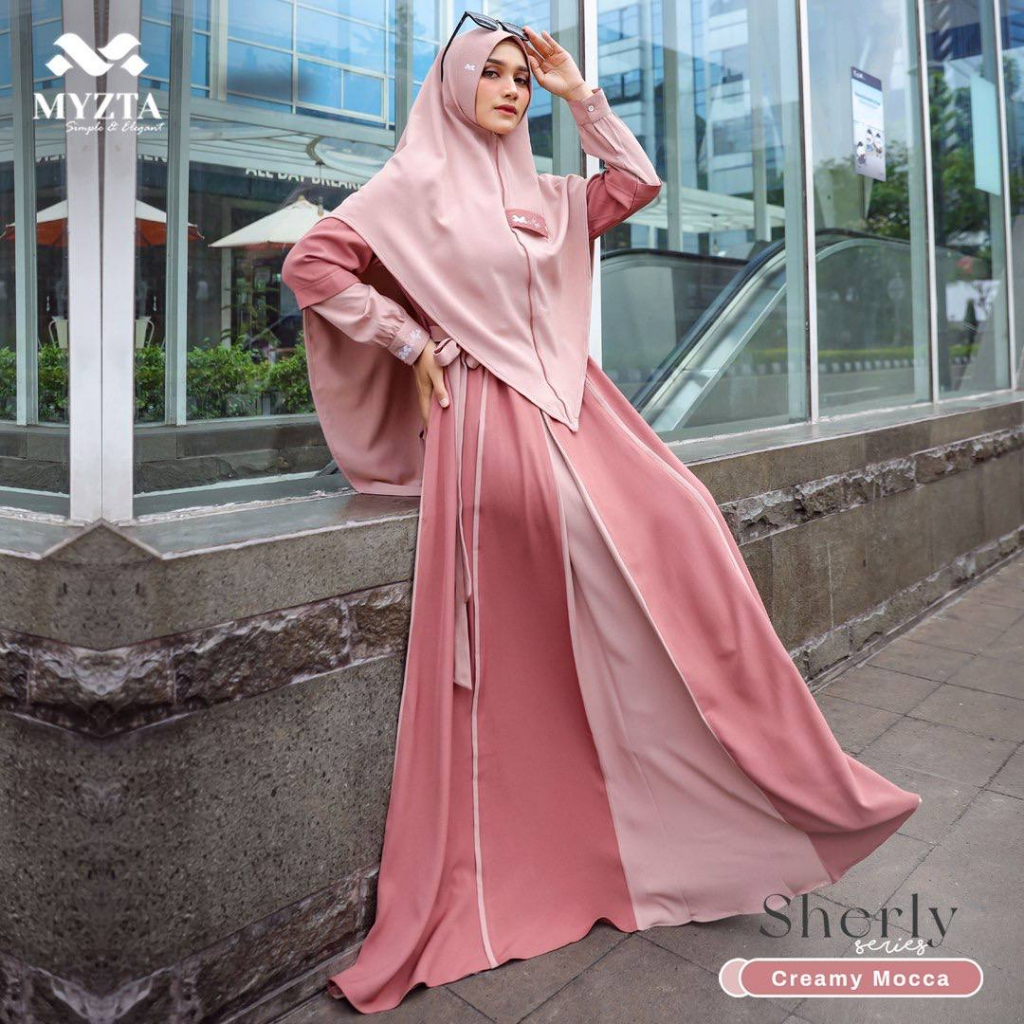 GAMIS SET KHIMAR SHERLY ORIGINAL MYZTA INAYA EXCLUSIVE SETELAN JILBAB HIJAB SYARI PREMIUM BAHAN LADY