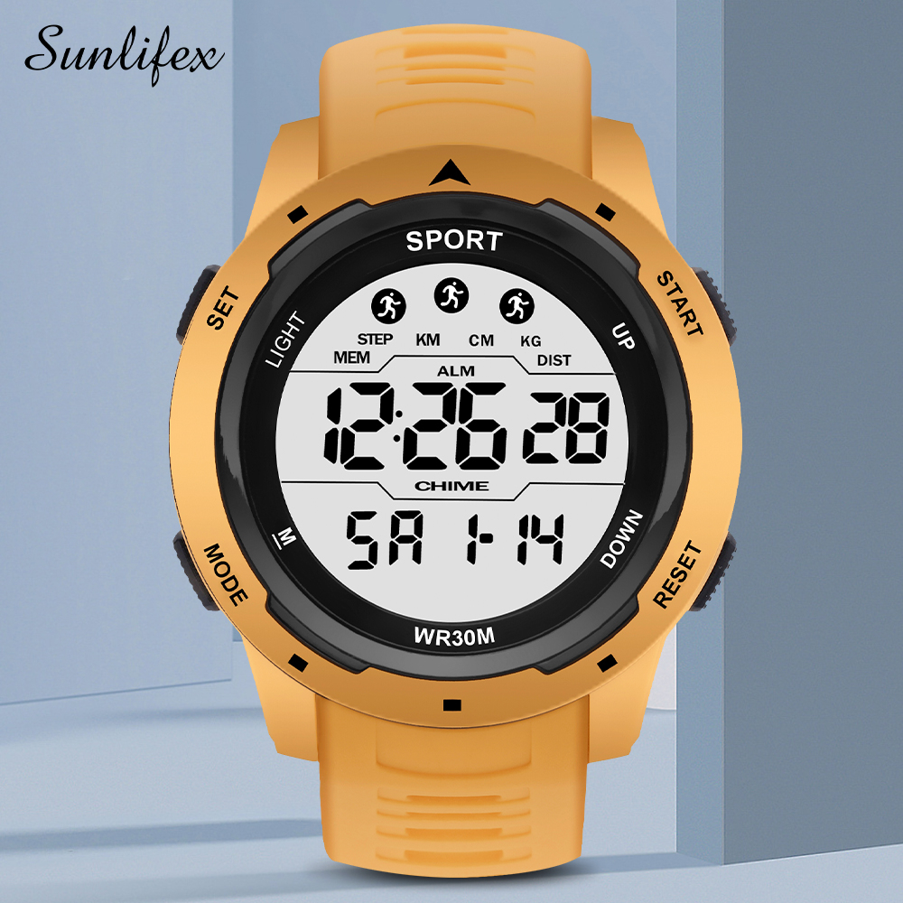 SUNLIFEX 0004 Jam Tangan Wanita Pria Sebenar dan asli Digital Tali Rubber Shockproof Kasual Anti Air Mode