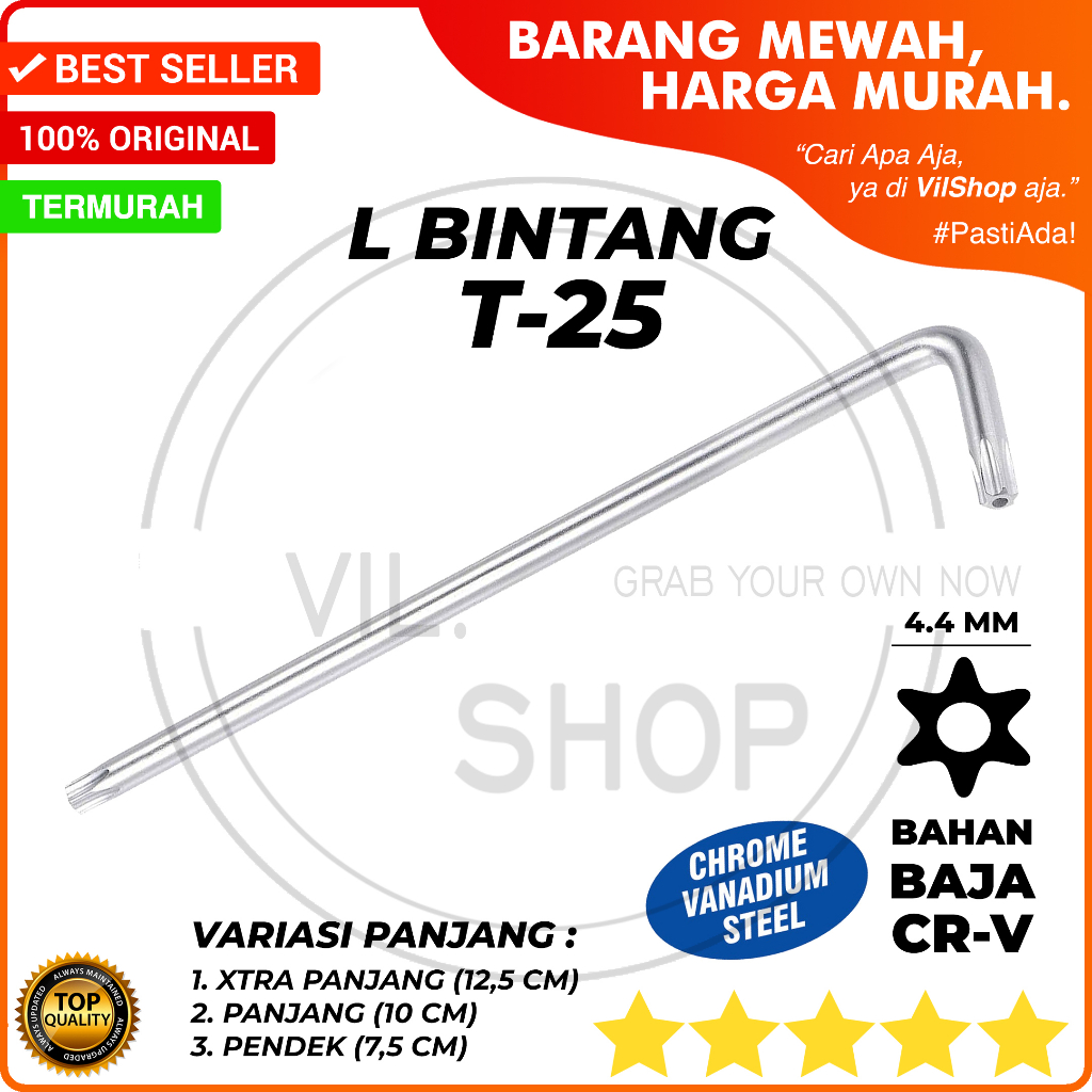KUNCI L BINTANG BUNGA T25 1 PCS PANJANG BAJA CR-V / TAMPER PROOF TORX HEX KEY WRENCH ALLEY ALLEN KEY