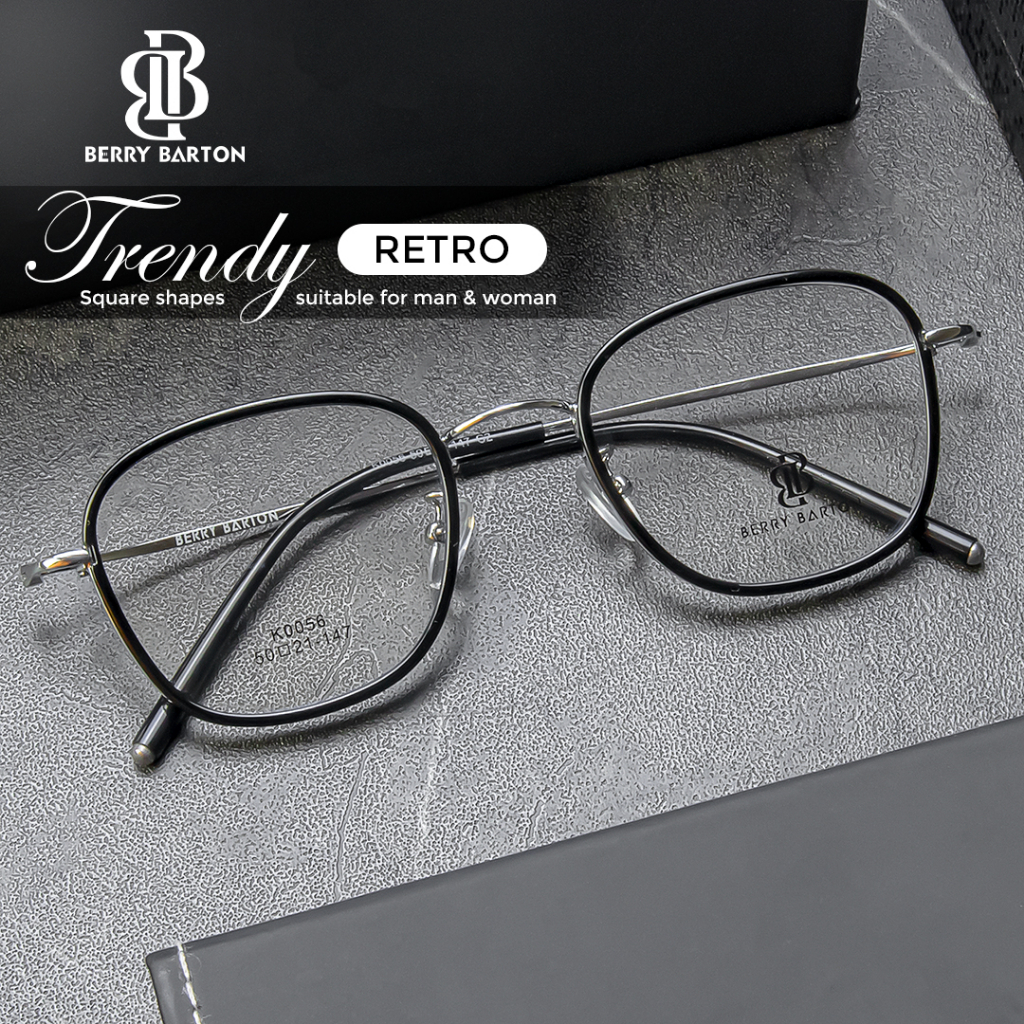 Berrybarton Kacamata Trendy Segi Empat Rubber Lensa Minus Anti Radiasi Bluecromic Pria Wanita K0056