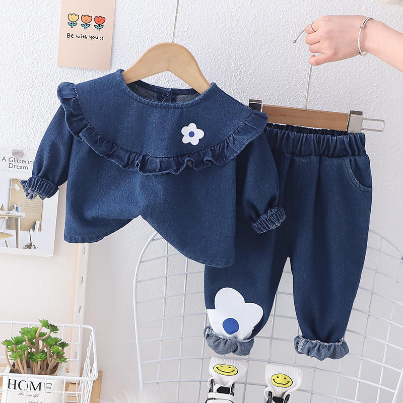 SET pakaian anak perempuan NAVY FLOWER lucu ala korea usia 6 bulan - 5 tahun bahan katun -ananakstore