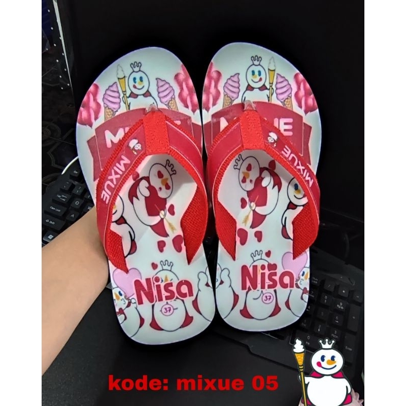 SANDAL CUSTOM NAMA KARAKTER MIXUE ANAK/DEWASA