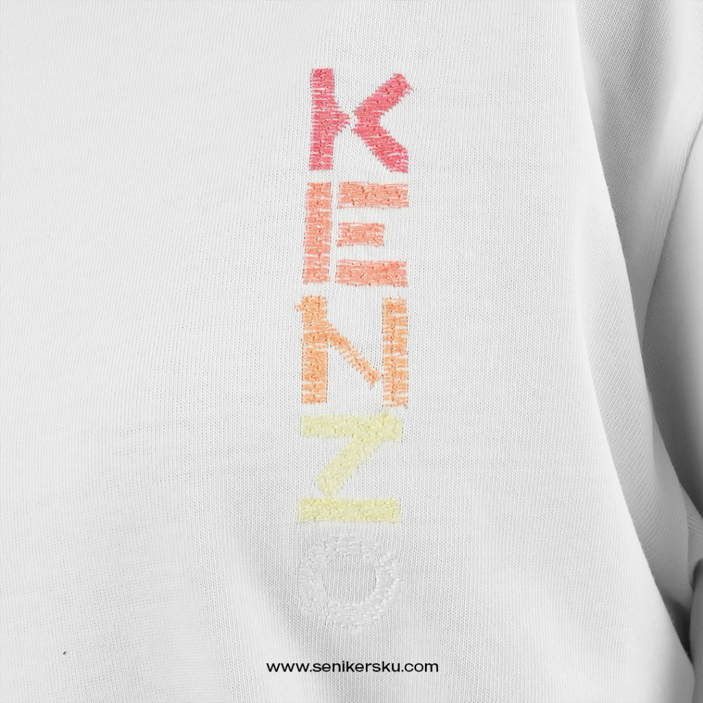 Kenzo Embroidered Multicolor Logo White Tee