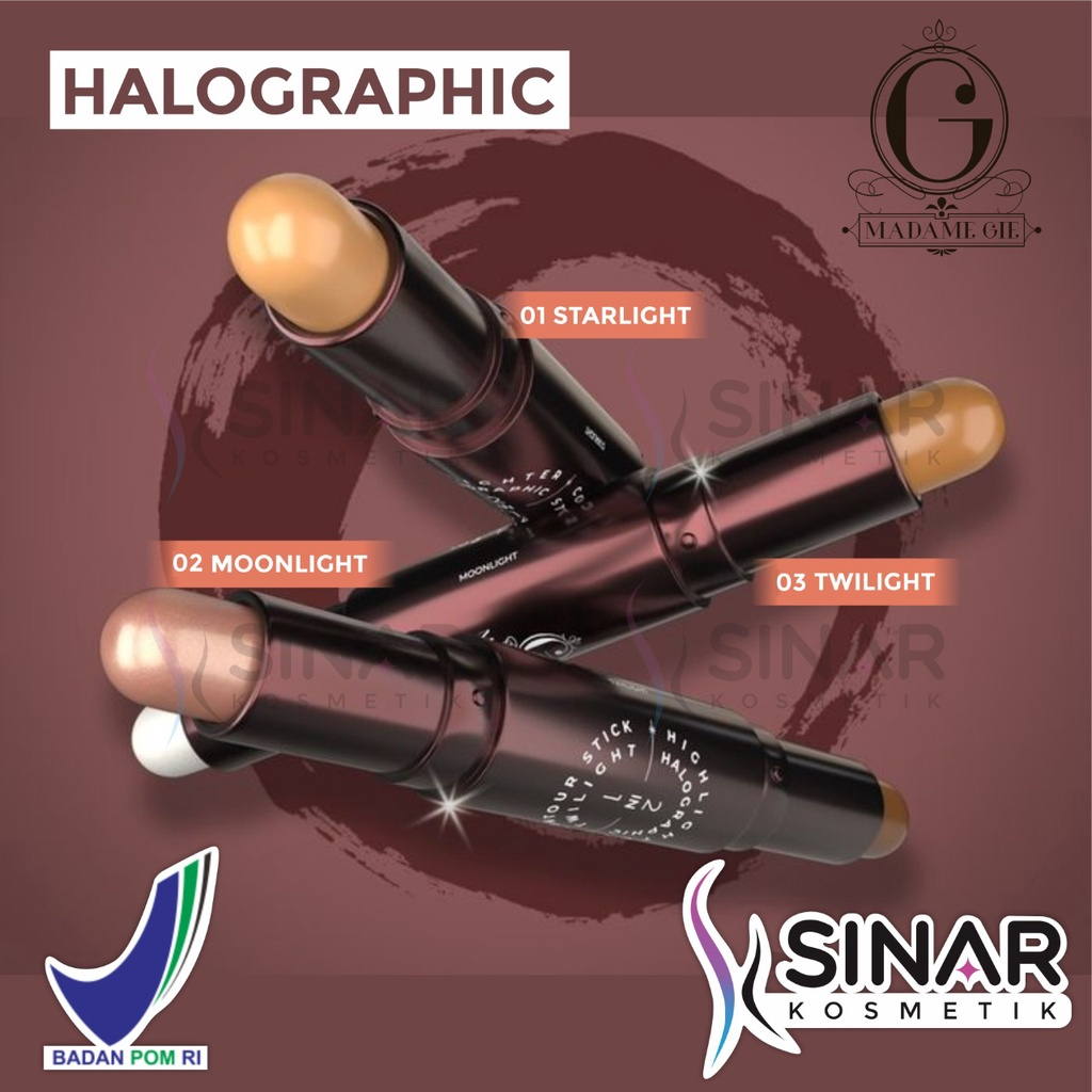 ✦SINAR✦ Madame Gie Halographic 2in1 Highlighter &amp; Contour Stick Starlight - Twilight - Moonlight