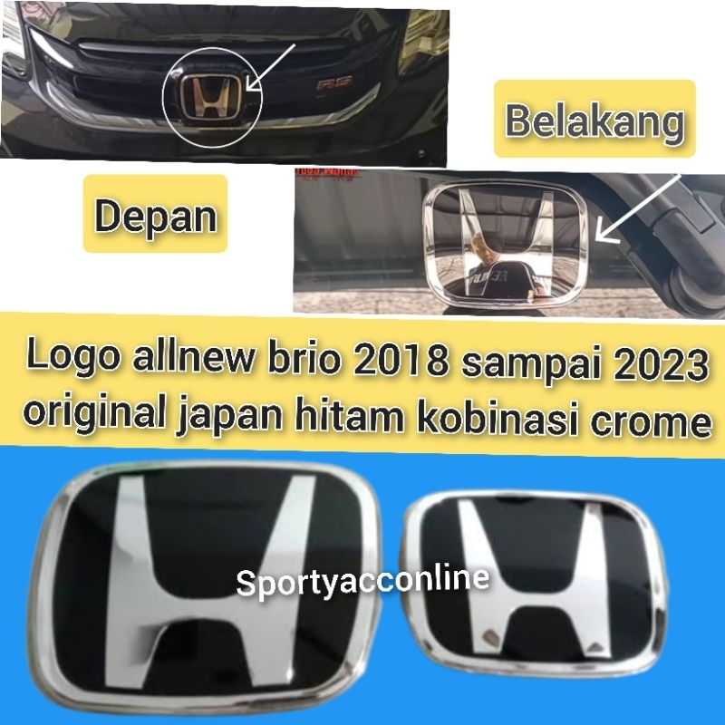 logo emblem honda allnew brio 2018 sampai 2023 hitam kombinasi crome original japan