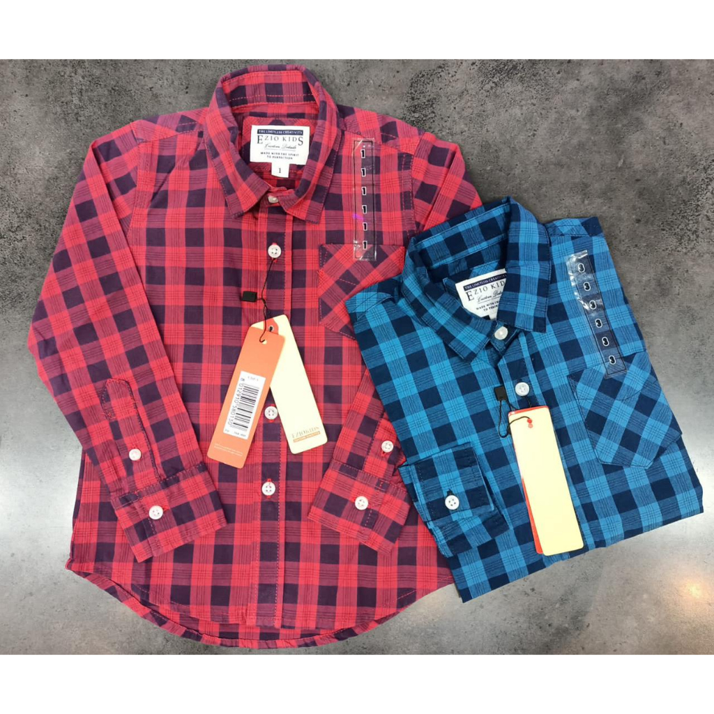 (Ori, Real Pict & High Quality) Ezio Kids Premium Kemeja Lengan Panjang Anak-Anak Laki-Laki Cowok Ce