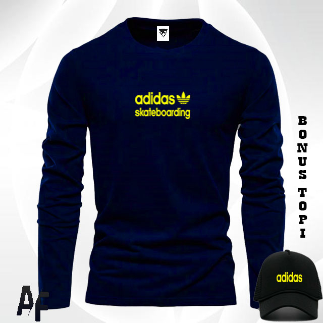 Gratis Topi.. Promo Kaos Keren Lengan Panjang Adidas Skate Kuning /Kaos pendek / Kaos pria & Wanita 