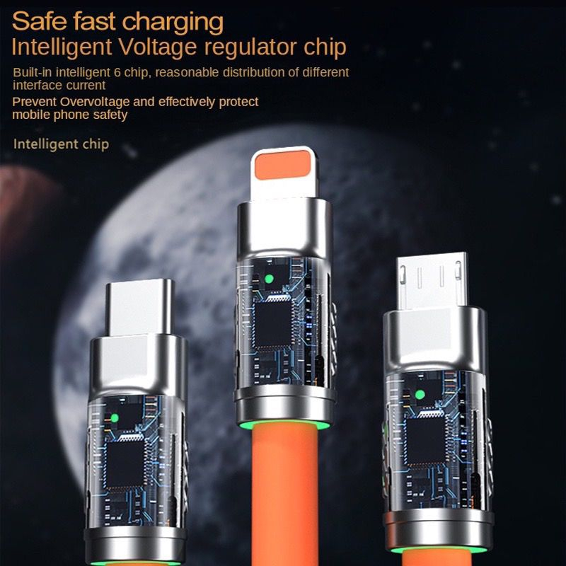 ORIGINAL Kabel Data 3 in 1 Super Fast Charging 120W 6A Micro USB / Type C / Lightning ios Kabel Charger Silicon Pengisian Super cepat