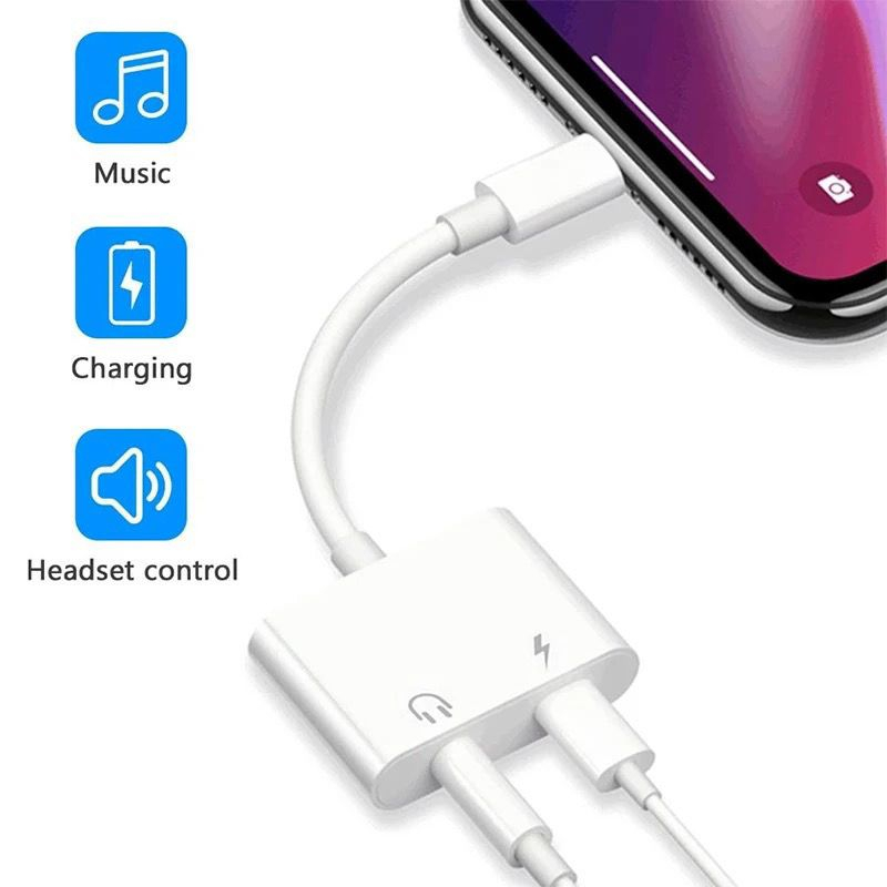 Adapter Converter Splitter Lightning to Jack 3.5mm Iphone Dual Connector 2in1