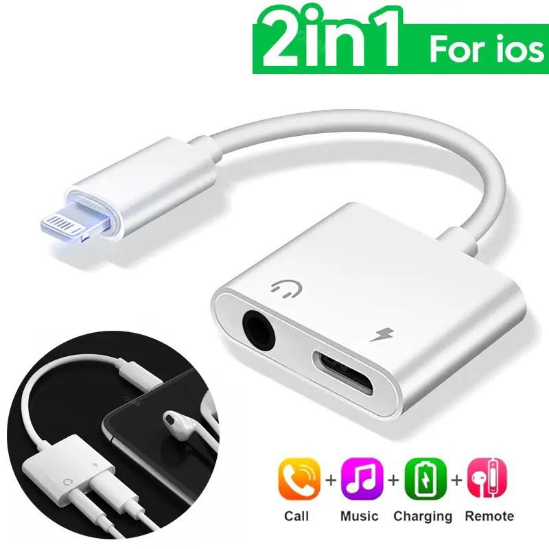 Adapter Converter Splitter Lightning to Jack 3.5mm Iphone Dual Connector 2in1