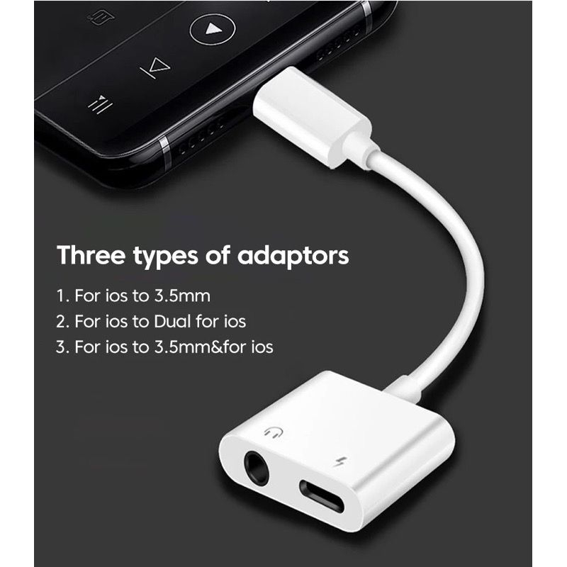 Adapter Converter Splitter Lightning to Jack 3.5mm Iphone Dual Connector 2in1