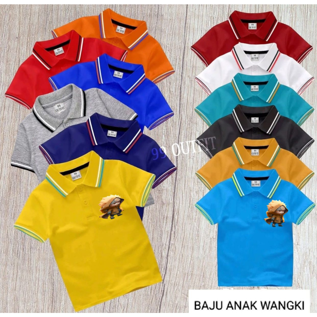 Atasan Kerah Polo Anak Usia 1-10 Tahun Motif Naruto Kecil