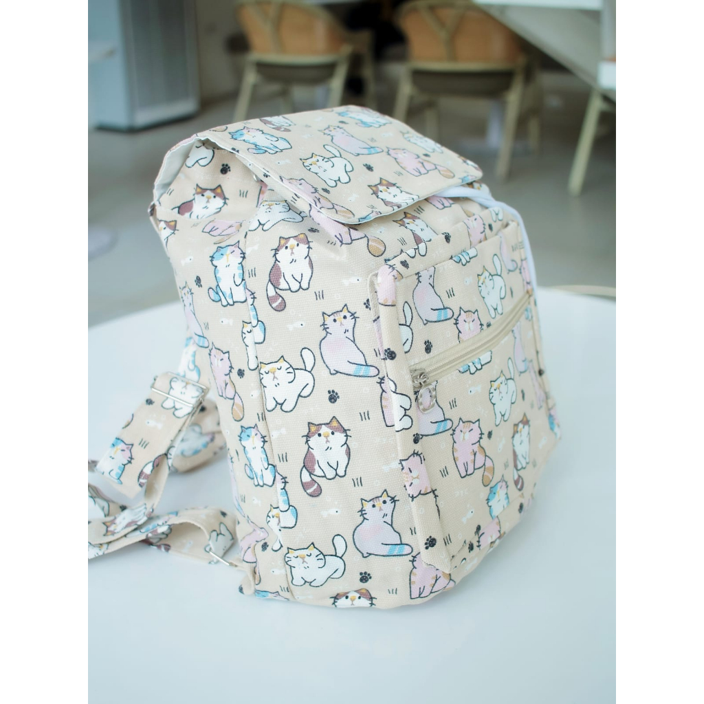 RANSEL SERUT KUCING KHAKI CREAM // taskanvasbdg - tas kanvas fashion - tas ransel wanita krem- tas wanita - tas lucu - cewe