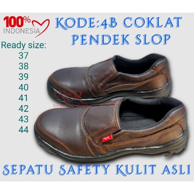 Sepatu safety asli kulit low cut coklat sol karet lentur kerja proyek ujung ada besi