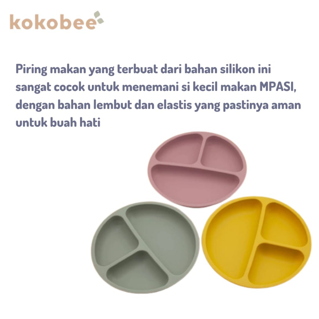 KOKOBEE - Premium Silicone Plate (6m+) / dengan sekat / Food Grade Baby Safe / mangkok silicone/coconi / bpa free / microwave safe / dishwasher / piring makan anak bayi / piring lucu / pastel / grosir / dinnerware set / giftset / peralatan makan/ mushie