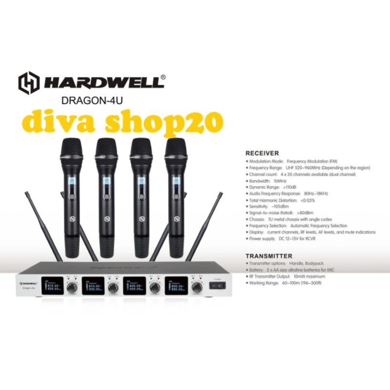 Mic Microphone Wireles Hardwell Dragon 4u 4mic original garansi resmi