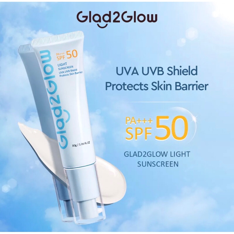 Glad2Glow Light Sunscreen Gel UV SPF50 PA+++ 30g | Oil-Control Facial Sunscreen Sunblock UVA UVB Sun Protection Face Sunscreen 5X Ceramide Serum Skin Barrier Protect