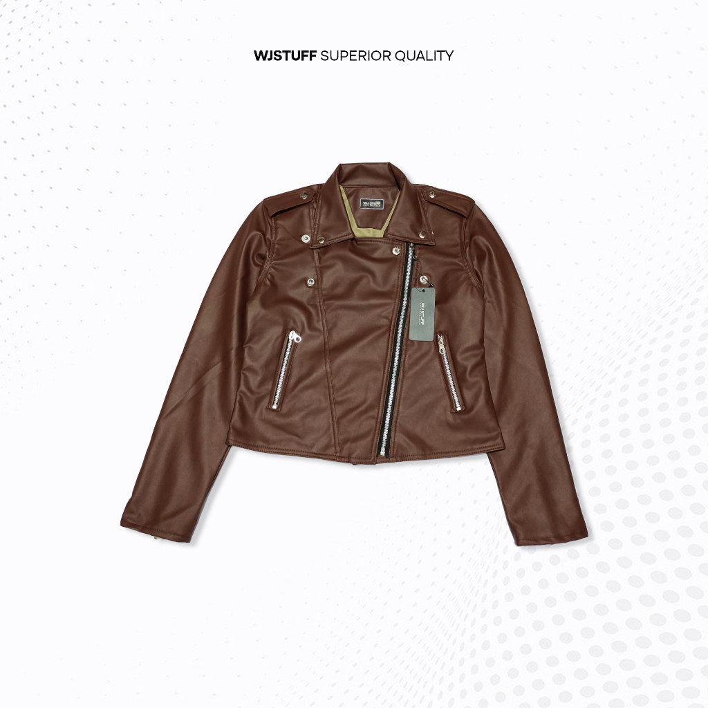 WJ Stuff - Jaket Wanita Rock N Roll Crop Cokelat