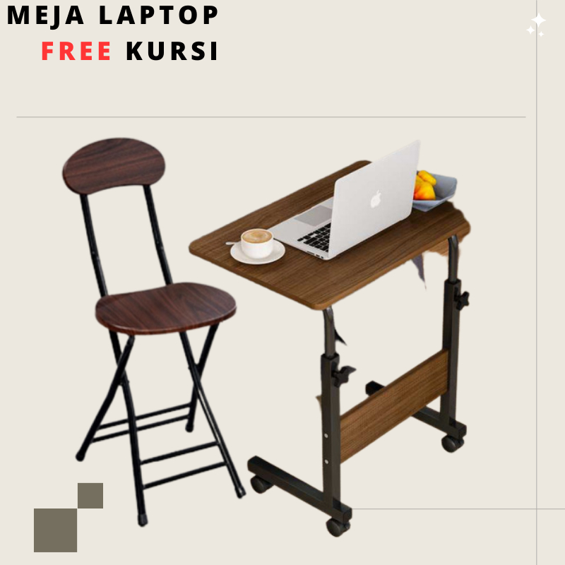 Meja Lapto Roda FREE kursi Meja Laptop Lipat Adjustable Portable Rotate Laptop Desk cod