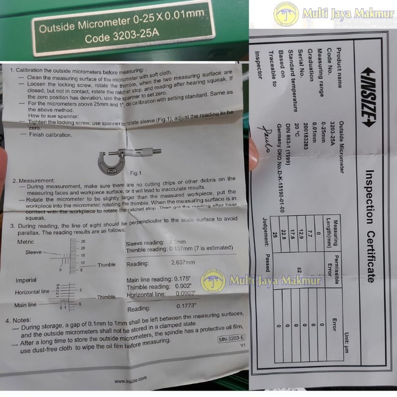 INSIZE 3203-25A Micrometer Outside 0 - 25 x 0.01 mm - Mikrometer Micro Meter Mikro