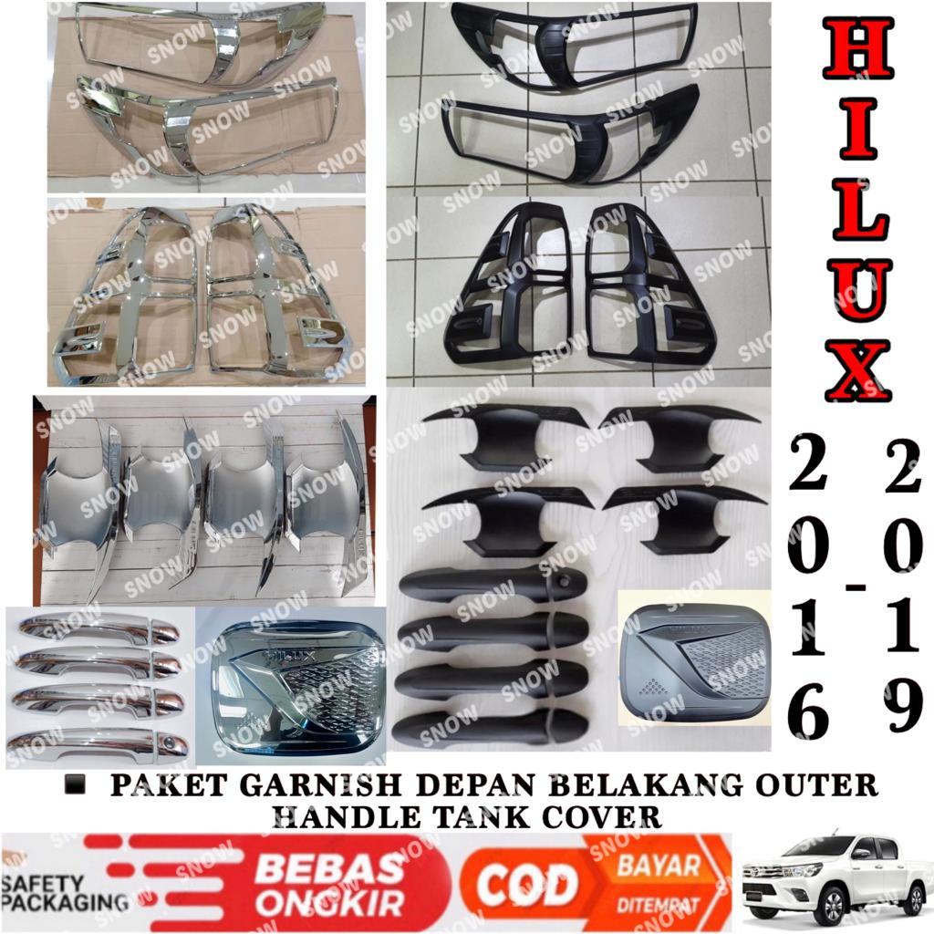 Paket Garnish Depan Belakang Outer Handle Tank Cover All New Hilux Revo 2016 2018 2019 Hitam Chrome