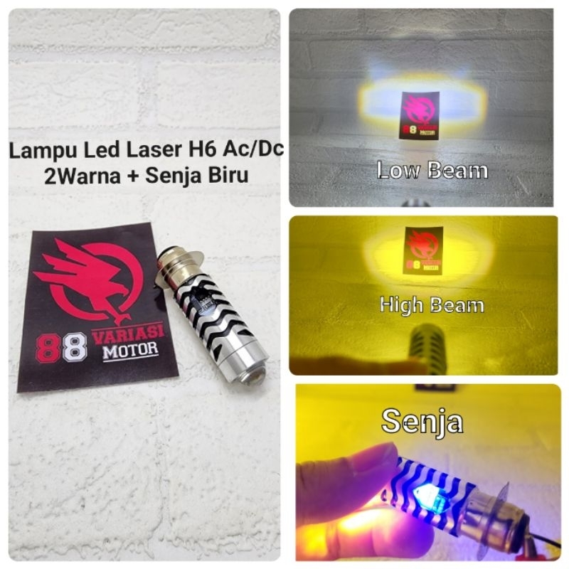 Lampu Led Utama Motor H6 2sisi AC/DC 2warna Plus Senja Biru - Lampu Depan Motor LED Laser H6 Plus Senja