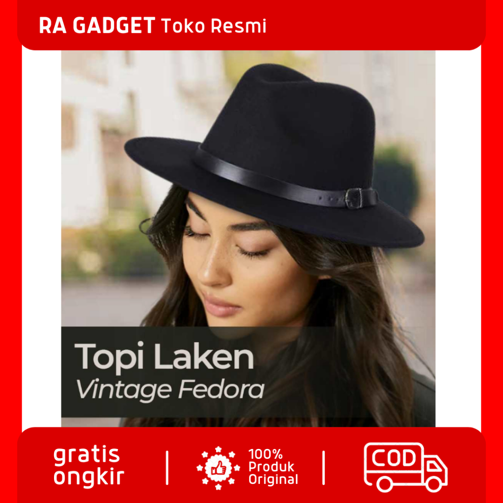 Topi Laken Jazz Vintage Fedora / Topi Laken Pria Wol Murni Penyanyi Musik Jazz Vintage Koboy Koboi M