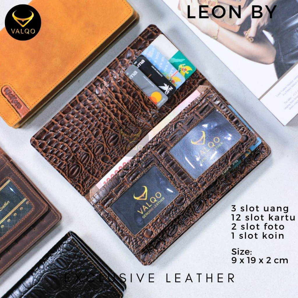 [VALQO] LEON BY Kick Dompet Kulit Sapi Dompet Pria Wanita 12 Kartu 2 Foto