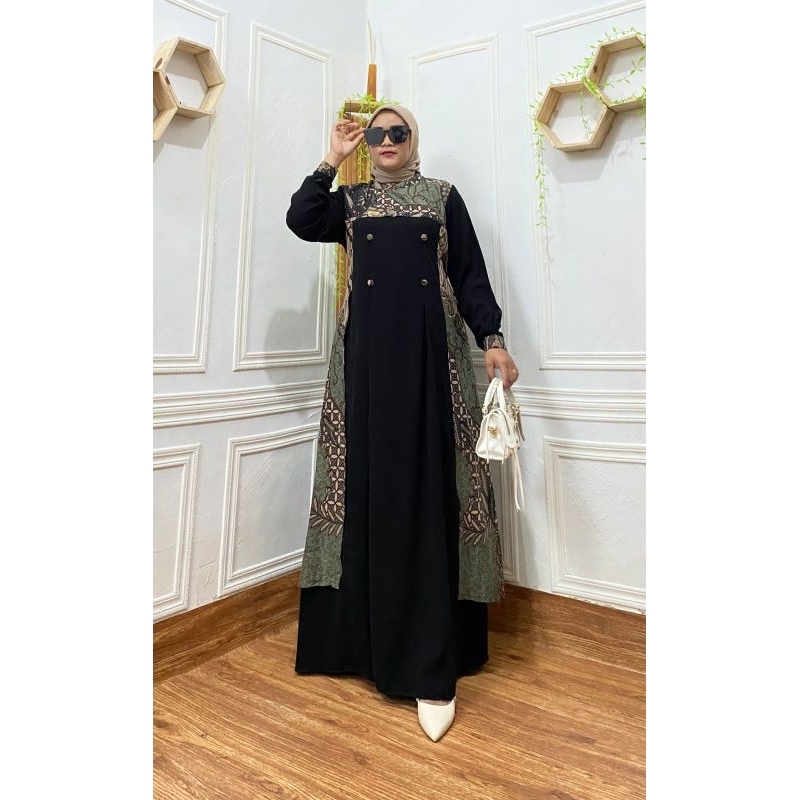 MURAH NEW GAMIS BATIK ORIGINAL BUSANA MUSLIM JETBLACK KOMBINASI LD 108 GAUN MUSLIMAH ANGGUN CANTIK E