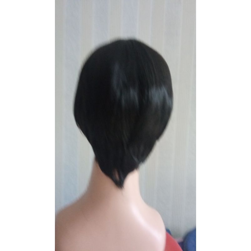 wig pria hitam pendek sintetis fiber